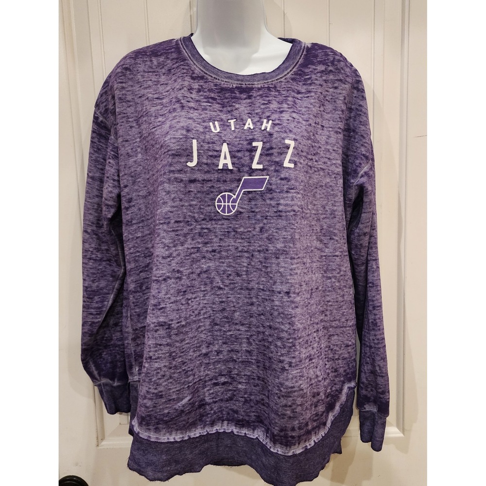 NBA Utah Jazz Purple Acid Wash Pullover Sweatshirt Womens Large Distressed Logo